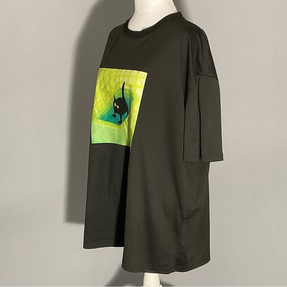 Black and Green XXL Scaredy Cat Graphic T-Shirt - Picture 4 of 11